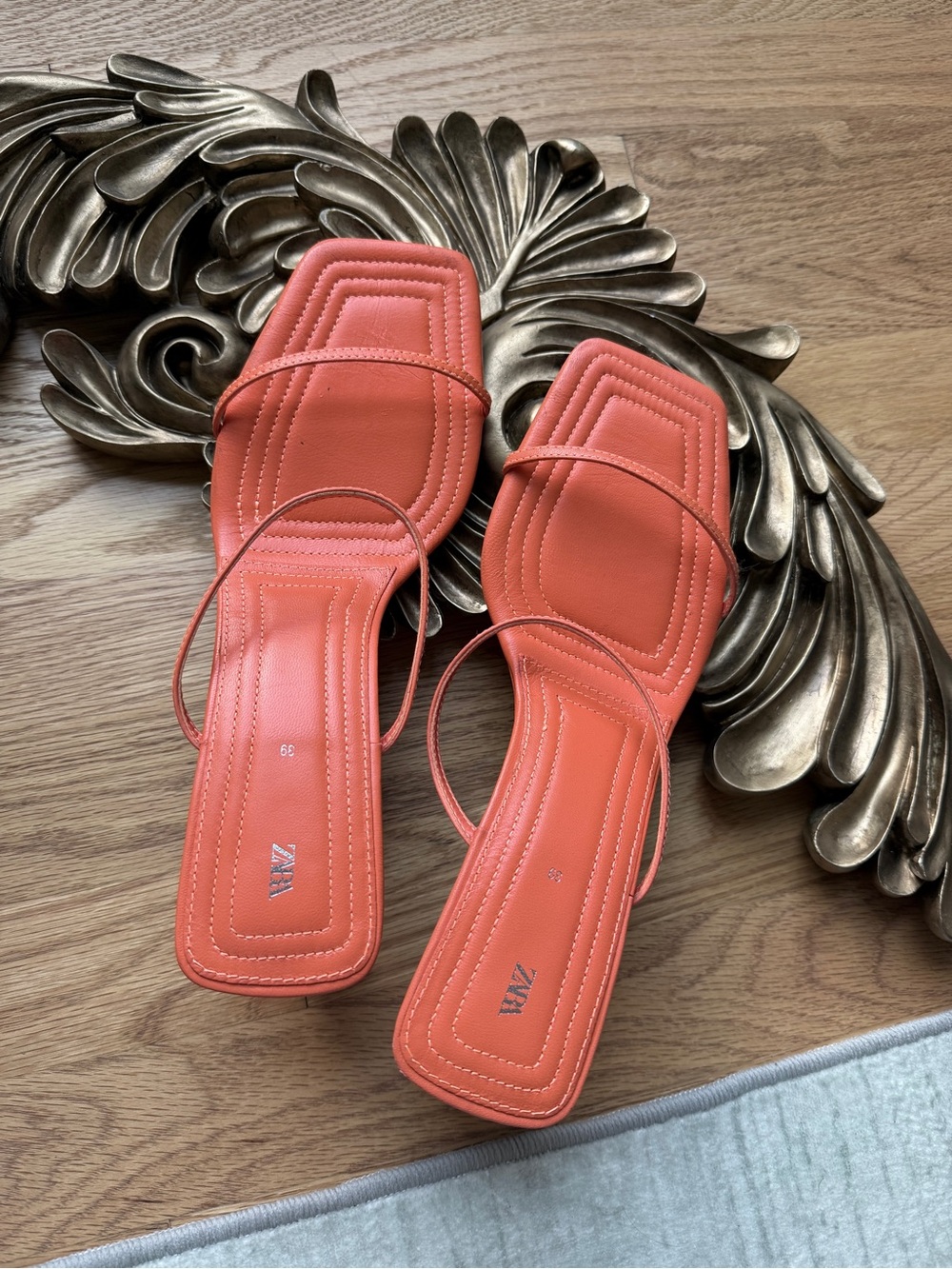 ZARA Coral Square-Toe Strappy Slide Mules